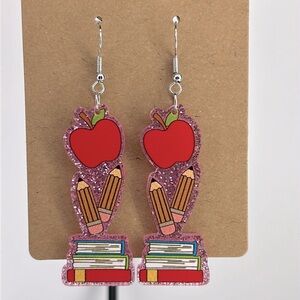 Teacher Design Dangle Earrings Cute School Style Acrylic